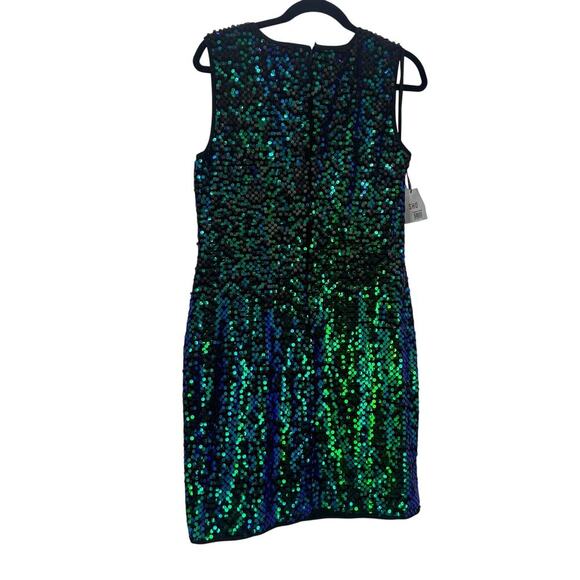 Sho by Tadashi Shoji Iridescent Green Sequin Cutout Dress Size XL NWT - Picture 7 of 9